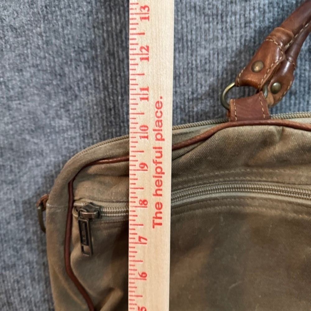 LL Bean Vintage Waxed Canvas Leather Briefcase Laptop Bag Olive Brown Satchel - Picture 5 of 16